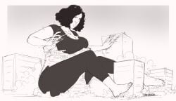 black_and_white breaking building building_destruction giantess growth