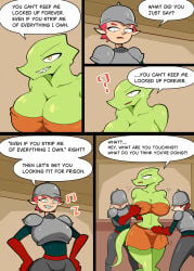 2girls bluebirdoasis character_request cleavage comic elf female kobold scalie tagme veronica_(bluebirdoasis)