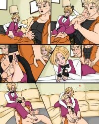 after_footjob art_of_fighting balls barefoot blonde-haired_male blonde_female blonde_hair blush blushing blushing_at_partner blushing_female boner cum cum_on_feet cumshot cute drooling erection_under_clothes erection_under_clothing feet fingerless_gloves flaccid flaccid_after_cumming flaccid_penis foot_fetish foot_on_crotch foot_worship footjob gloves karate_gi king_(snk) king_of_fighters kissing martial_arts_uniform massaging nail_polish painted_nails painted_toenails penis ryo_sakazaki short_hair_female snk soles toenail_polish toes tomboy veiny_penis wholesome