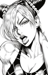 1girls artist_name beautiful beautiful_artwork big_breasts breasts cleavage ear_piercing female female_focus female_only gorgeous hand_on_neck jojo's_bizarre_adventure jolyne_kujo line_art lipstick looking_at_viewer mostlybluewyatt stone_ocean tagme white_background