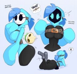 baggy_clothing belly belt_buckle big big_ass big_breasts big_butt big_thighs black_body black_skin blue_eyes blue_hair bubble_ass bubble_butt glowing_eyes hailey_(kilinah) hidden_face hourglass_figure hourglass_figured_female kilinah koopa koopa_shell legs_up looking_at_viewer mario_(series) massive_ass massive_breasts massive_thighs nintendo original_character perfect_ass perfect_body perfect_boobs ponytail shy shy_gal socks soft_breasts teal_eyes tight_cleavage tight_clothes turtle_shell waist