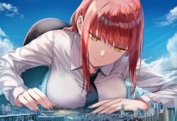 ai_generated chainsaw_man city giantess kneeling makima_(chainsaw_man) suit