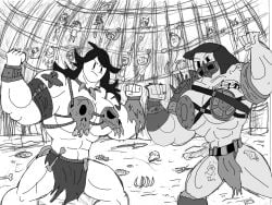 2girls abs biceps breasts female hair hyper_muscles jaiden jaiden_animations kickazzjohnni muscles muscular muscular_arms muscular_female muscular_legs muscular_thighs