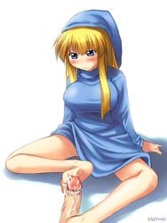 barefoot blonde_hair blue_eyes compile feet female footjob hair long_hair madou_monogatari male penis puyo_puyo sega straight witch witch_(puyo_puyo)