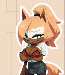 ai_generated blush bra female mobian mobian_(species) mobian_wolf open_shirt sonic_(series) sonic_the_hedgehog_(comics) sonic_the_hedgehog_(series) whisper_the_wolf