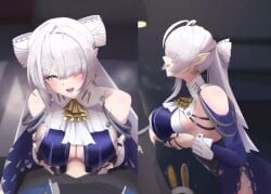 1boy animated breasts clothed_sex commentary_request cum cum_on_body cum_on_breasts female large_breasts long_hair long_pointy_ears mole mole_on_breast paizuri paizuri_under_clothes perpendicular_paizuri pointy_ears pov purple_eyes standing straight tagme velina_airgid video white_hair wise_(zenless_zone_zero) yoiichi_ryinge zenless_zone_zero