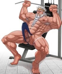 armpit armpit_hair armpits balls bara beard body_hair boner bulge elden_ring erection erection_under_clothes facial_hair godfrey_first_elden_lord jockstrap liuoie2 male male_only muscles muscular penis solo solo_male spread_legs sweat sweating