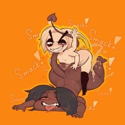 2d 2d_(artwork) 2d_artwork alternate_version_at_source alternate_version_available ass_bigger_than_torso ass_smack back_rolls big_ass big_boobs big_eyebrows blushing ceo_(sysnicat) chocolate_and_vanilla cum_in_pussy dark-skinned_female demon_girl excessive_cum eyeshadow femboy_on_female femboydom flat_chest frog giant_ass gray_hair hand_mark hilga_(sysnicat) larger_female light-skinned_male mounting outline overflowing_cum pointy_teeth saliva scratches shiny_hair short_hair smacking_ass squished_breasts sysnicat tail thick_thighs tongue_out white_hair wide_hips yellow_background yellow_sclera
