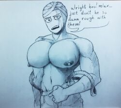 1boy 2boys bandages bara bara_tiddies bara_tits big_chest big_pecs big_tits busty gay huge_chest huge_pecs huge_tits male male_only pecs_bigger_than_head randoming1922