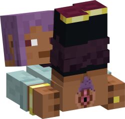 efe_(minecraft) female_only looking_away minecraft mojang on_back presenting presenting_ass presenting_pussy pubic_hair purple_hair transparent_background woahaldo