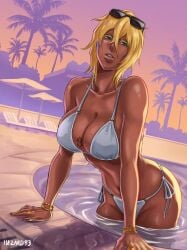 1girls bikini bleach blonde_female blonde_hair bracelet breasts curvaceous curvy curvy_female curvy_figure dark-skinned_female dark_skin female female_focus female_only grand_theft_auto green_eyes gta_vi_cover_girl ivizard looking_at_viewer pool ring slim_waist sunglasses sunglasses_on_head tattoo tia_harribel voluptuous voluptuous_female white_bikini