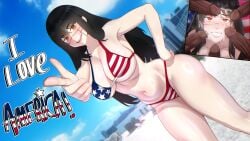1girls 4th_of_july 5boys absurd_res american_flag_bikini bikini black_hair chainsaw_man cum cum_on_face dark-skinned_male english_text hand_on_hip kanikamidesu large_penis light-skinned_female long_hair multiple_penises penis_awe veiny_penis yoru_(chainsaw_man)