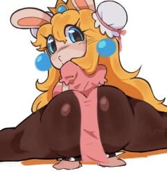 2d 2d_(artwork) 2d_artwork :o blonde_hair blue_eyes boobs booty bunny_ears bunnysuit crown flexible furry illustration loincloth long_hair nsfw princess_peach sexy spiked_armband splits suggestive thighhighs thighs