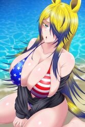 american_flag_bikini bikini blonde_hair breasts female hair long_hair umamusume water