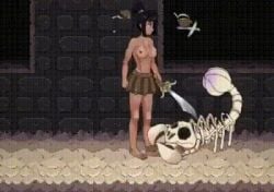 barefoot black_hair cum feet footjob game_screenshot gameplay gameplay_mechanics holding_legs monster monster_rape rape scorpion short_hair tan_skin warrior zoophilia