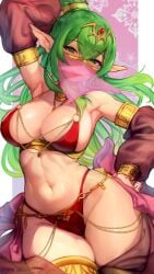 1girls dancer dancer_outfit fire_emblem fire_emblem_awakening green_eyes green_hair hand_on_hip large_breasts looking_at_viewer manakete nintendo one_arm_up pointy_ears r123 thick_thighs thighs tiki_(adult)_(fire_emblem) tiki_(fire_emblem)