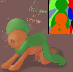 2boys anal anal_sex blush blush_lines choke_hold cum dark_green_(stickman_races) doggy_style drooling first_porn_of_character first_porn_of_franchise gay green_body heart heart_symbol leaking_cum male male_only motion_lines no_eyes orange_(stickman_races) orange_body questionable_consent self_upload steam stickman stickman_races text tremble_lines trembling visible_breath yaoi