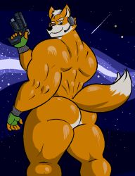 anthro ass fox fox_mccloud furry grungebeetle muscles naked orange_butt orange_fur space_background tail