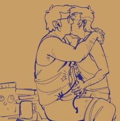 bill_cipher disney fiddleford_mcgucket gay gravity_falls half-dressed makeout male male_only male_penetrating_male sandwich_position sandwiched simple_background stanford_pines threesome