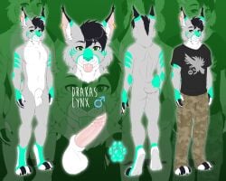 animal_genitalia anthro balls clothing drakas felid feline fully_sheathed genitals hi_res lawkie looking_at_viewer lynx male male_only mammal model_sheet nude penile_spines penis sheath smile solo standing