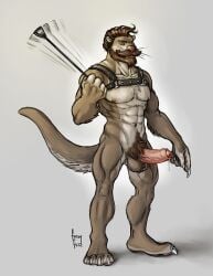 2020 abs anthro balls beard biceps bodily_fluids body_hair brown_eyes brown_hair chest_tuft claws deltoids dominant dripping erection facial_hair feet foreskin fuzzyfuzz genital_fluids genitals gesture hair hairy hairy_balls hand_gesture harness harness_only leather leather_daddy leather_harness looking_at_viewer male mammal moustache muscular muscular_arms muscular_legs muscular_thighs mustelid navel nipples nude obliques otter pecs penis pointing pointing_at_foot pointing_down precum precum_drip pubes riding_crop simple_background solo standing stern stern_look toe_claws triceps tuft vein veiny_penis whip