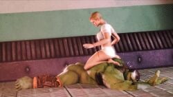 1boy 1girls ball_grab ball_squeeze ballbusting ballbusting_orgasm cassie_cage cosmic_ femdom hulk_(series) mixed_wrestling pulling_balls squeezing_testicles submission_hold testicle_grab wrestling