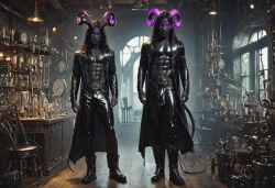 2boys abs black_skin demon horns leather leather_clothing male male_only xentor