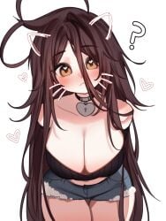 1girls belly_button blush brown_hair female_only indie_virtual_youtuber long_hair not_porn sky_(skyaboveme) skyaboveme solo solo_focus thighs virtual_youtuber white_background