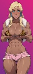 1girl abs ai_generated alternate_hair_color avatar_legends blonde_hair fdpdablizzard998 female female_only fur hair_color_change korra nickelodeon nicktoons paulinebabe pink_shorts the_avatar the_legend_of_korra touching_breast