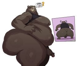 anthro ass balls barazoku bear belly belly_fetish belly_folds belly_squish ben_bigger big_belly big_breasts big_butt big_moobs black_clothing black_shirt black_topwear bottomwear breasts brown_bear brown_body brown_fur brown_nipples bulk clothing fat_folds fat_squish fur genitals grizzly_bear hi_res huge_belly huge_breasts huge_butt huge_moobs hyper hyper_belly hyper_butt male male_focus mammal mihoyo moobs morbidly_obese morbidly_obese_anthro morbidly_obese_male musclegut muscular nipples obese obese_anthro obese_male overweight overweight_anthro overweight_male pants penis shirt simple_background solo squish sssonic2 thick_thighs topwear ursine white_background zenless_zone_zero