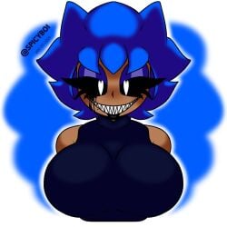 big_breasts blue_hair brown_skin fanon looking_at_viewer sonic.exe_(series) sonic_(series) spicyboi wearing_clothes