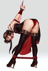 2d 2d_(artwork) arms_behind_back ass ass_focus ass_up black_hair bondage bondage bound bound_legs female female_focus female_only gag gagged heels human light-skinned_female light_skin panties pantyhose red_gag red_panties saneperson spy_x_family thick_ass thick_thighs thighhighs thighs yor_forger