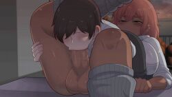 animated animated_gif big_breasts black_hair blowjob dakkoku_jiro dominant_female dominant_futanari fellatio forced_blowjob futa_on_male futanari gif high_school_student large_cock large_penis leglock red_hair submissive_male