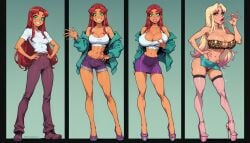 ai_generated ass_expansion bimbo bimbo_body bimbofication bimbofied breast_expansion dc dc_comics fdpdablizzard998 female hair_color_change hair_growth large_ass large_breasts lip_expansion midriff nails_painted navel starfire teen_titans thick_thighs thigh_expansion transformation transformation_sequence wide_hips