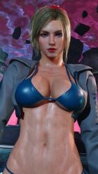 abs big_breasts blonde_hair blue_eyes cleavage envy15re2lm female female_only lidia_sobieska screencap sweat tekken tekken_8 underwear