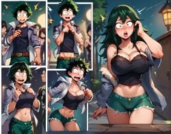 ai_generated ass_expansion big_breasts breast_expansion female female_deku gender_transformation hair_color_change hair_growth izuku_midoriya large_ass large_breasts lip_expansion lips mtf_transformation my_hero_academia tgenerated thick_thighs thigh_expansion transformation transformation_sequence wide_hips