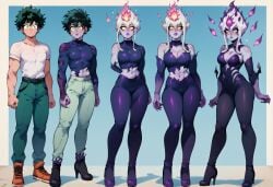 ai_generated ass_expansion breast_expansion evelynn female gender_transformation hair_color_change hair_growth izuku_midoriya large_ass large_breasts league_of_legends lip_expansion lips mtf_transformation my_hero_academia tgenerated thick_thighs thigh_expansion transformation transformation_sequence wide_hips