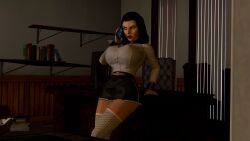 3d bioshock bioshock_infinite black_hair bondage busty desk elizabeth_comstock female female_focus hourglass_figure large_breasts long_hair makeup scelusnizer tagme wide_hips