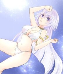 bad_id bad_twitter_id female grimms_notes large_breasts magic_mirror_(grimms_notes) purple_eyes purple_hair solo swimsuit umeeeea