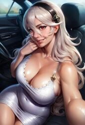 1girls 2024 2024s ai_generated big_breasts black_hairband breasts clothed clothed_female clothing corrin_(fire_emblem) corrin_(fire_emblem)_(female) dress female female female_only fire_emblem fire_emblem_fates hair_between_eyes human human_female human_only intelligent_systems light-skinned_female light_skin long_hair looking_at_viewer nai_diffusion navel nintendo red_eyes sitting smile solo solo_female stable_diffusion video_game video_game_character video_games white_dress white_hair