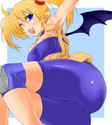 arcana_heart ass blonde_hair blush breasts cameltoe cleavage lilica_felchenerow pointy_chin smile wings wink