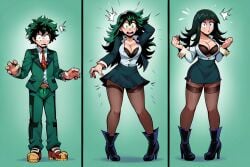 ai_generated ass_expansion big_breasts breast_expansion female female_deku gender_transformation hair_color_change hair_growth izuku_midoriya large_ass large_breasts lip_expansion lips mtf_transformation my_hero_academia tgenerated thick_thighs thigh_expansion transformation transformation_sequence wide_hips