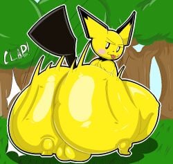 ass ass_focus background balls big_ass bloocherrypie booty clapping_cheeks looking_at_viewer looking_back male male_only non-human non-human_only pichu shaking tongue toony yellow_body