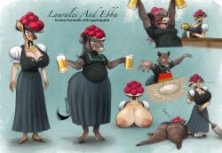 alcohol anthro apron areola ass baker bar_maid beer beer_glass beverage big_breasts big_butt blush bollenhut breasts broom cellulite cleaning_tool cleavage clothed clothing clothing_lift container cooking cup deer digital_drawing_(artwork) digital_media_(artwork) dough dress drunk duo english_text female food fur genitals german hair hat headgear headwear hi_res holding_object huge_breasts huge_butt kitchen maid_uniform mammal model_sheet nipples open_mouth overweight overweight_female pussy simple_background sleeping smeargle20 smile substance_intoxication suid suina sus_(pig) tail text thick_thighs topwear uniform wide_hips wild_boar