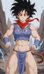 abs ai_generated black_hair dragon_ball dragon_ball_super dragon_ball_z female midriff muscular muscular_female navel original_character red_eyes saiyan saiyan_girl saiyan_tail spiked_hair tail torn_clothes