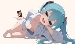 1girls black_eyes blue_hair female female_focus female_only hatsune_miku light_skin looking_at_viewer mesugaki_miku mimukauwa_nice_try_(vocaloid) sameme_sa small_breasts uno vocaloid