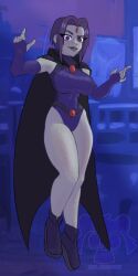 abs armpits big_breasts dc dc_comics evil_raccoon grey_body multiversus purple_eyes purple_hair rachel_roth raven_(dc) raven_(multiversus) short_hair superheroine teen_titans thighs warner_brothers