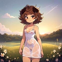 ai_generated brown_eyes brown_hair brown_tail dog_ears dog_girl mimi_(typh) see-through_dress typh white_dress