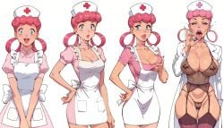 ai_generated ass_expansion bimbo bimbo_body bimbofication bimbofied breast_expansion fdpdablizzard998 female hair_color_change hair_growth large_ass large_breasts lip_expansion midriff nails_painted navel nurse_joy pokemon thick_thighs thigh_expansion transformation transformation_sequence wide_hips