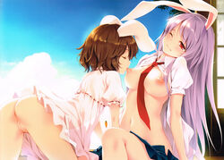 animal_ears ass blush breasts brown_hair bunny_ears dress female ke-ta multiple_girls nipples pink_hair reisen_udongein_inaba tewi_inaba touhou uncensored vagina yuri